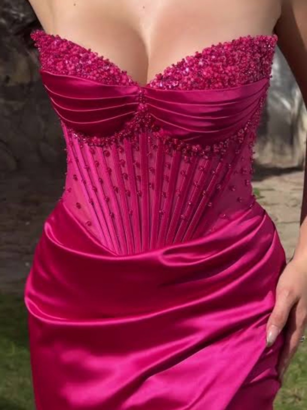Hot Pink Fuchsia Satin Gown Formal Dress Ladivine CD295